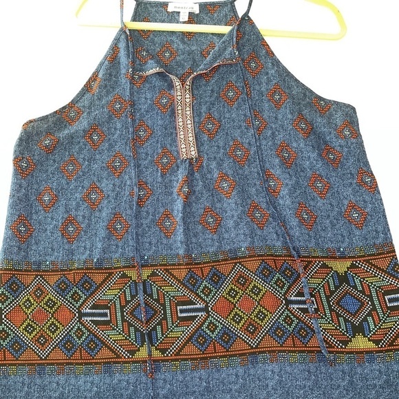 Monteau Women's Top Size XL Blue/Red/Black with Aztec Pattern Halter Casual - Picture 1 of 8